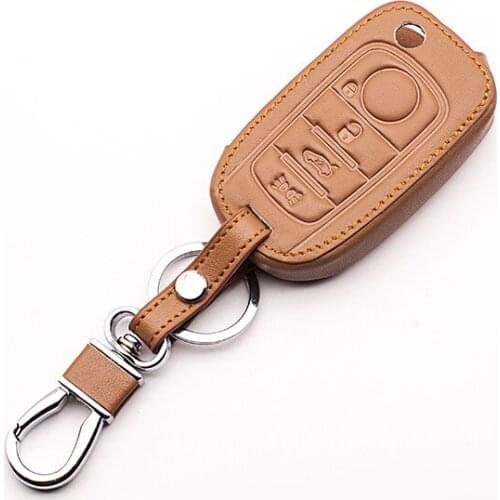 100% leather car key case For Fiat leather key case remote key case classic protect shell leather 4 buttons leather key cover