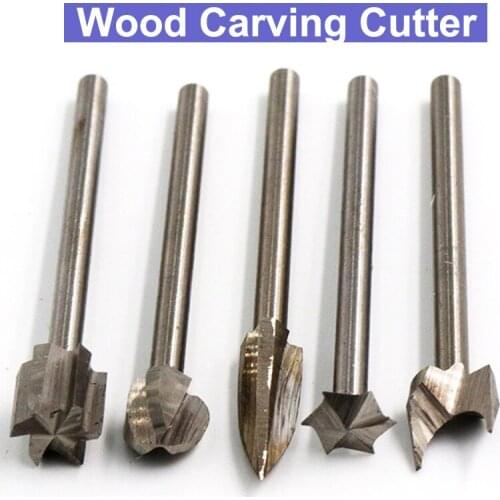 5pcs 3mm Shanks HSS Wood Carving Woodworking Chisel Cutter Drill Grinding Head Electric Grinding Carving Cleaning Cutter Tools
