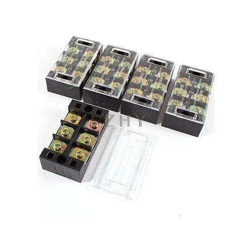 5 Pcs 600V 45A 6Positions Dual Rows Covered Barrier Screw Terminal Block
