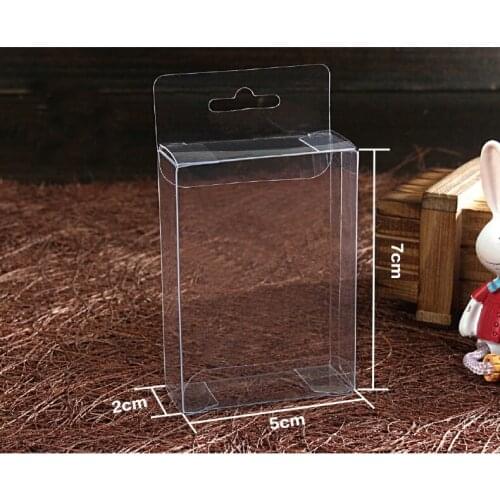 50pcs 2*5*7cm clear plastic pvc hook box packing boxes for gift/Phone/candy/cosmetic/craft square transparent pvc Box