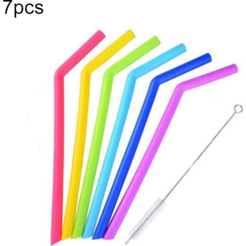 7PCS Reusable Straws 25cm Silicone Bend/Straight Straws With Cleaning Brushes Set Drink Accessories Outdoor Camping Tool