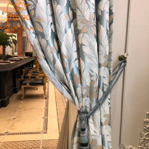 American High-end Imitation Silk Printing Blackout Curtains for Living Room and Bedroom Bay Window Customized Products