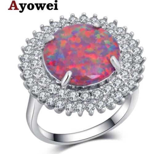 Ayowei flower-shaped minimalist style fashion jewelry red fire opal ring female fashion jewelry OR924A