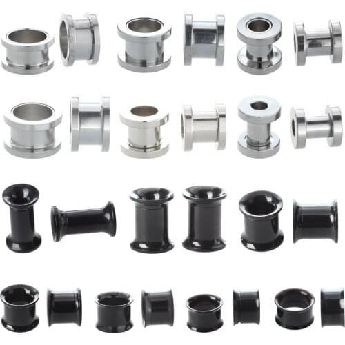 HFES Black Steel Gauge Earring Punk Flesh Tunnel Ear Plugs Rimmed Flat Style Type:393 - Rimmed Black Tunnel Amount:Pair (10mm)