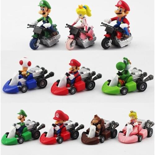 10pcs/lot Super Mario Cartoon Pull Back Cars Racing game toys Luigi Bowser Koopa Mushroom Action Figure Toys Gifts for Children