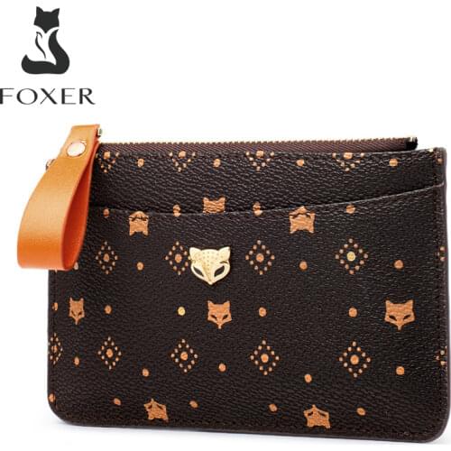 FOXER PVC Leather Card Holder Womens Mini Coin Packet Ladies Key Bag Small Bus ID Card Wallet Light Clutch Bag Fashion Purse