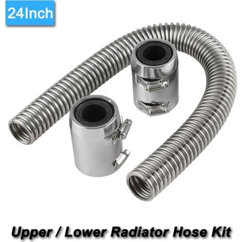 24" Flexible Upper / Lower Radiator Hose Kit & Stainless Steel w/ Chrome Caps V8