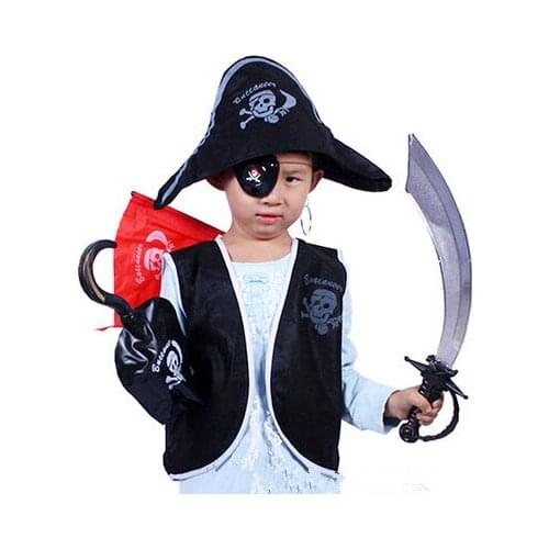 2016 Hot sale Classic Pirate Costume Halloween cosplay costumes skull eye vest hat blinder hook boys girls costume set