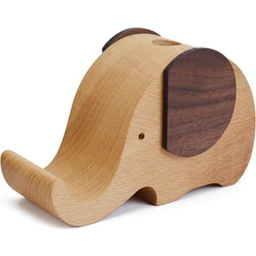 Creative Designed Wood Made Elephant Phone Stand Pen Holder Desk Cup Organizer Cute Wooden Case for Pencil Container