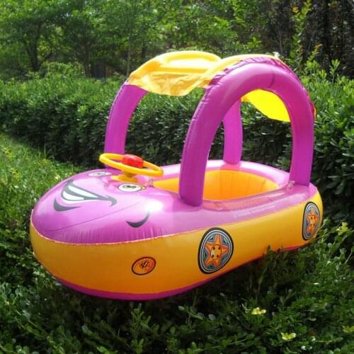 Baby Summer Flamingo Pool Float Safety Swimming Rings Inflatable Swim Float With Sunshade Seat Raft Water Fun Pool Toys