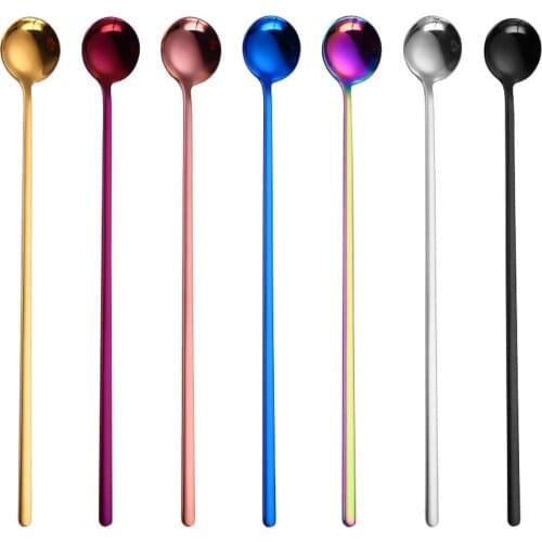 24cm Rainbow Stir Coffee Spoon Long Handle Ice Cream Spoons Multicolor Eco-friendly Stainless Steel Tableware Kitchen Supplies