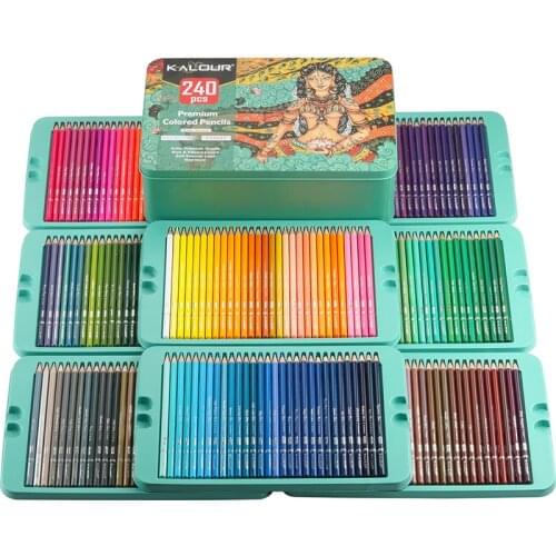Kalour 240pcs Colors Lead Art Set Professional Art Hand-painted Color Pencil Art Brush Painting Pencil Art Set Iron Box Gift