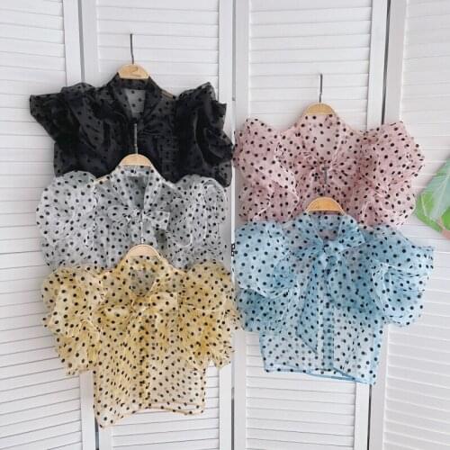 2021 new top female design sense niche three-dimensional ruffled puff sleeve polka dot shirt women