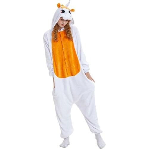 Animal Cartoon Unicorn Pajamas Orange Unicorn Onesies Flannel Winter Anime Cosplay Kigurumi Costumes