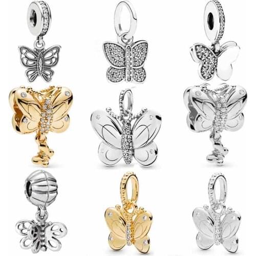 DIY Charm Friends Forever Decorative Spring Butterfly Pendant 925 Sterling Silver Bead Fit Pandora Bracelet Jewelry