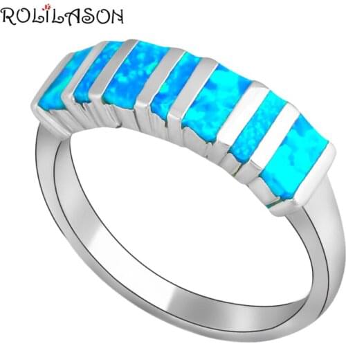 ROLILASON Blue Opal 925 Silver Ring Fashion Anniversary Gift Lady Fashion Jewelry OR480