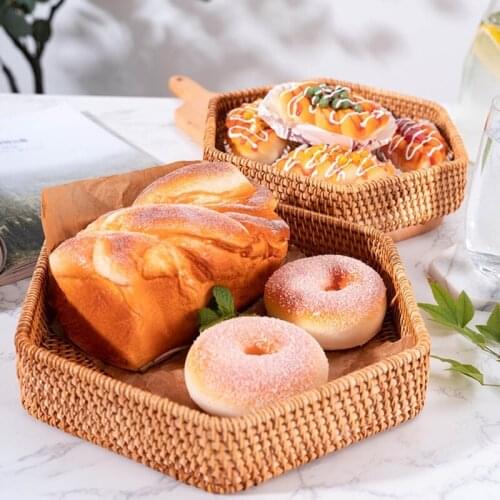 Hexagonal Wicker Rattan Basket Hand Woven Bread Tray Food Fruit Vegetables Candy 37MF