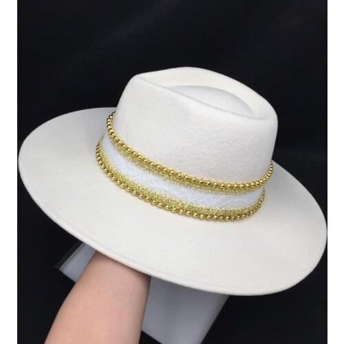 Europe and the United States about white wool hat gold decoration windy Brim banama hat felt panama hats for men and women