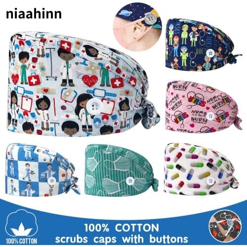Dental Clinic Doctor Nurse Work Hat Medical Accessories Nursing Scrubs Caps Adjustable Cotton Pet Veterinary Hat Wholesale Price