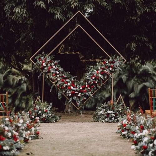 Wedding Arch Metal Backdrop Stand Diamond Geometric Flower Frame Floral Background Decoration Balloon Arch Kit