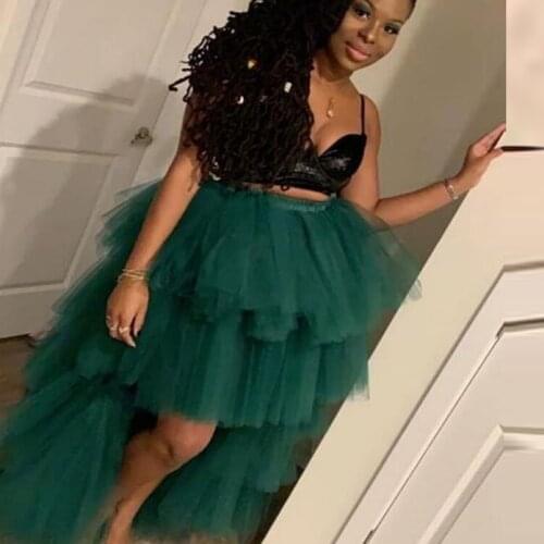Dark Green Skirt Asymmetrical saia Puffy Skirts Womens faldas Hi Low Long Skirts Maxi Party Gown jupe femme