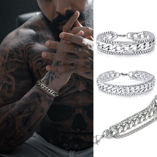TRI STRAND LINK CHAIN BRAZALETS FOR MEN STAINLESS STEEL CURB CUBAN BOX CHAINS BRACELET MASCULINITY FASHION JEWELRY