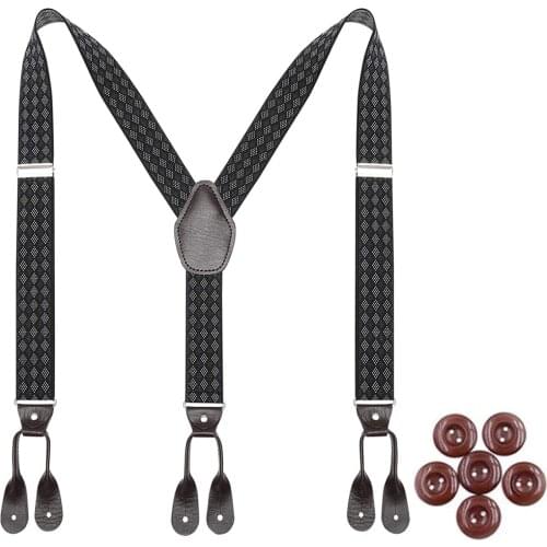 Vintage Mens Leather Suspenders Braces Button End Y-Back Adjustable Elastic Trouser Pants Strap Belt Father Husband Gifts