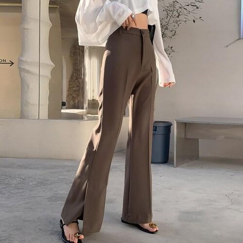Vintage Split Flare Pants For Women High Waist Straight Loose Casual Pants Trousers 2021 Summer Autumn Fashion Wide Leg Pants