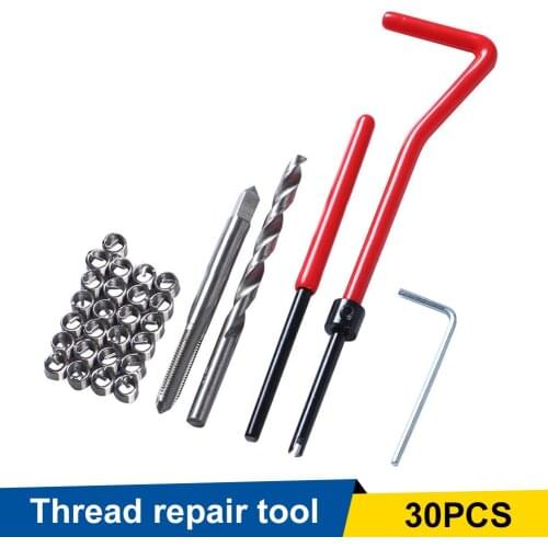 30Pcs M5 M6 M8 Wire Thread Insert Coiled Wire Helical Screw Insert M5 M6 M8 Thread Repair Insert Kit with Wrench Drill Bit Tap