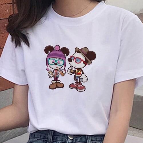 2021 New Disney Tshirt Women Mickey And Minnie Print Cartoon Short Sleeve Tee Top For Female Clothes Dropship Harajuku Tee Shirt