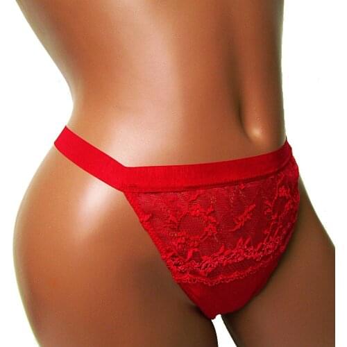 Candy Cherries Women Sexy Lace Thong See Through Panties Thin Wine Red Ladies G Stings Plus Size Knickers Modal