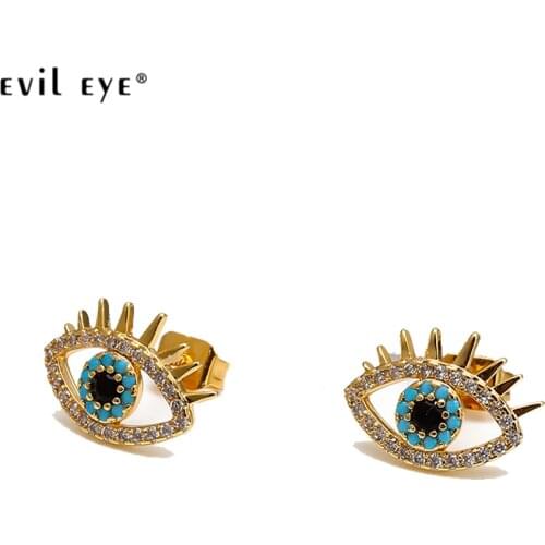 EVIL EYE Micro Pave Zircon Stud Earrings Gold Color Blue Turkish Eye Earrings Fashion Jewelry for Women Ladies Girls EY6510
