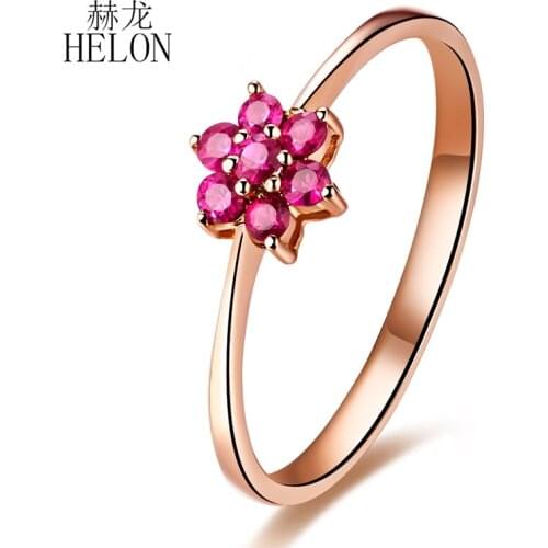 HELON Real 14k Yellow Gold Flawless Round 0.31ct 100% Genuine Natural Ruby Engagement Wedding Women Gemstone Trendy Jewelry Ring