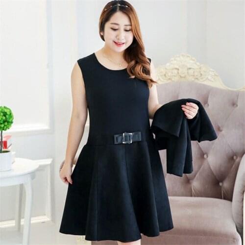 Plus Size 6XL 2019 New Large Size Womens Two Spring And Autumn Suit Dress Deer Suede Vest Vest Womens Dress Two-piece D03