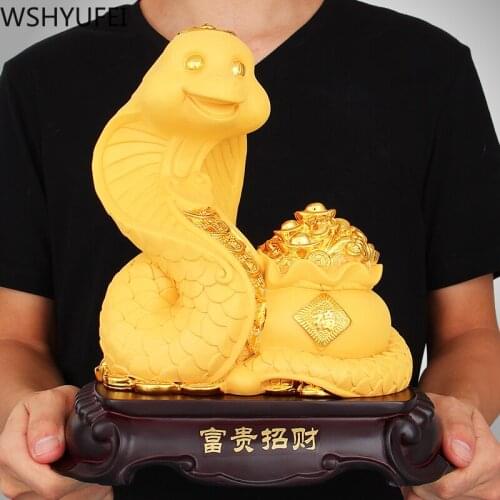 Chinese Style Golden Lucky Zodiac Snake Animal Resin Ornaments Crafts Home Study Desk Crafts Housewarming Gifts Sculpture