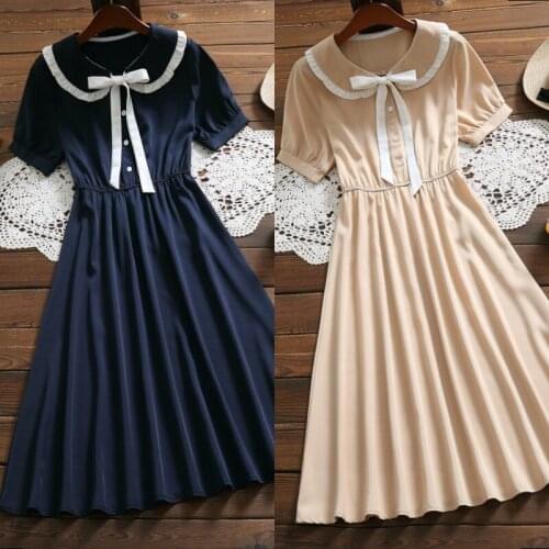 1pcs School Student Bowknot Summer Short Sleeve Doll Collar Princess Dress Daily Outdoor Costumes for Girl Christmas Gift