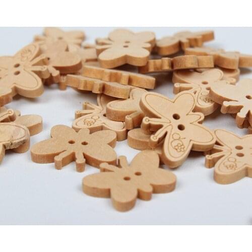 100Pcs/Lot Lovely Butterfly Shape Buttons For Diy Cartoon Clothing Wooden Button For Children Handmade Creative Accessories