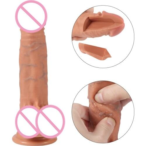 19*3.8cm Super Soft silicone Two Layer Dildo Realistic Male Artificial Penis Big Dick Realistic Suction Cup Dildo Adult Sex Toy