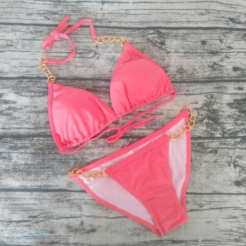 2020 New Metal Chain Womens Solid Sexy Bikini Suit Swimwear On Clean Up