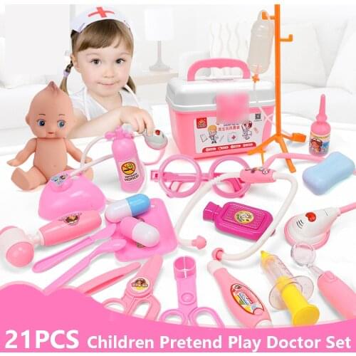 21Pcs/Set Children Pretend Play Doctor Nurse Toy Set Portable Suitcase Medical Kit Kids Educational Role Play Classic Toys