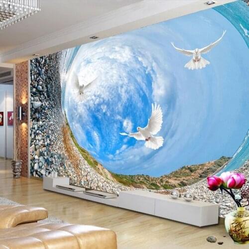 Customized Size Vortex Blue Sky Birds Landscape Mural 3D Stereoscopic Wallpaper For Living Room TV Sofa Background Home Decor