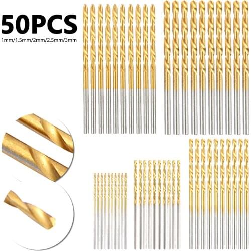 50Pcs Titanium Coated Drill Bits HSS High Speed Steel Drill Bits Set High Quality Power Tools 1/1.5/2/2.5/3mm Twist Drill Bit