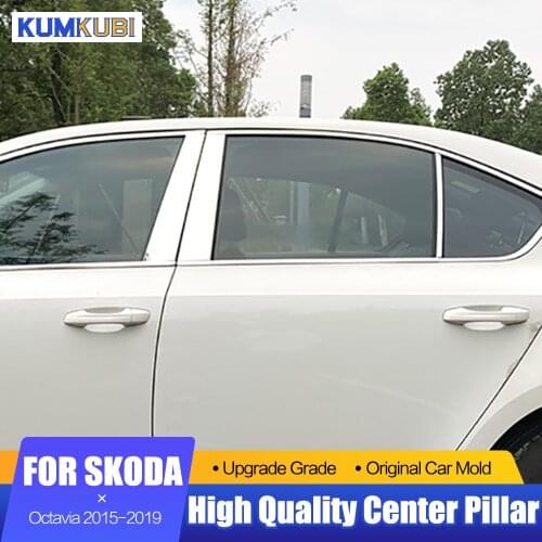 Fit For Skoda Octavia 2015 2016 2017 2018 2019 Car Styling Stainless Steel Center Pillars Window Sill Frame Cover Moldings 6Pcs