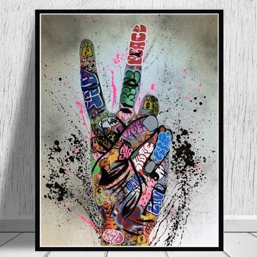 Abstract Street Graffiti Art Poster V Gesture Victory Inspiring Canvas Painting Interior Design Pictures Home Decoration Bedroom