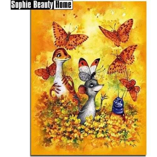 Diamond Mosaic Diamond Embroidery Cross Stitch Animals Butterfly&Mouse 5D Diamond Painting Full Rhinestones Wedding Gift 18A149