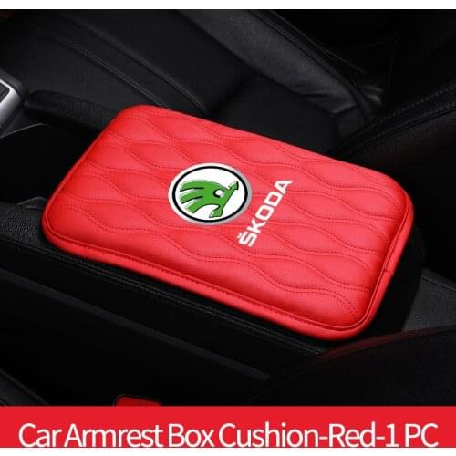 Car Armrest Box Pad Mat Leather Cushion Accessories for Skoda Fabia 2 1 Octavia A7 Tour RS Rapid Kodiaq Superb Yeti Karoq Kamiq