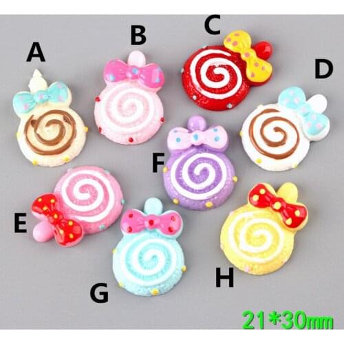 Free Shipping 10pcs 21*30mm Colorful Ribbon Knot bow lollipop Candy Resin Cabochons Ornament Patch Sticker Cameo Hair Jewelry