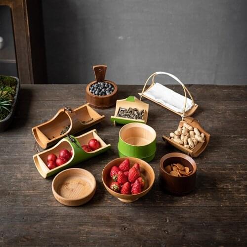 Tea tray Chinese Zen tea ceremony bamboo creative tea table dry fruit tray dessert retro tray fruit bowl