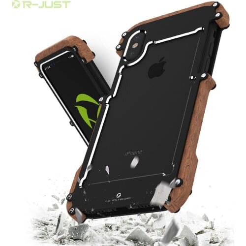Phone Case For iPhone X Natural Wood Case For iPhone X Aluminum Metal Case Frame Original R-Just Phone Cases Accessories
