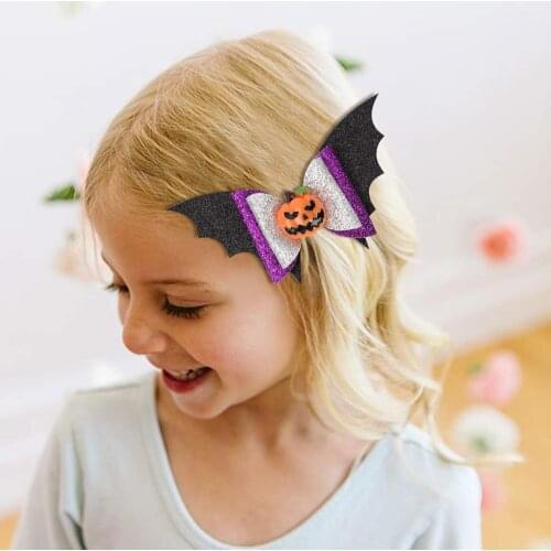 CN Halloween Hair Bows Glitter Cartoon Ghost Spider Bat Hairpins Clips for Kids Hairpins Ornament Barrettes Hair Accessories